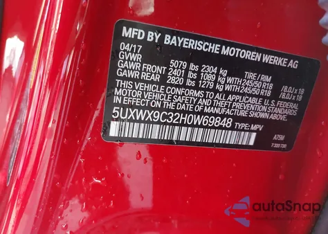 2017 BMW X3 xDrive28I from USA, damaged, VIN 5UXWX9C32H0W69848